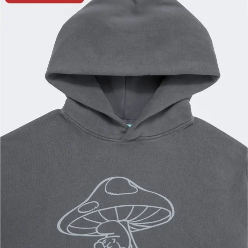Customer in Chicago, Illinois wearing Acid Wash Hoodie Blank Vintage Distressed Grey Sweatshirt for Men Women Streetwear DIY Customization