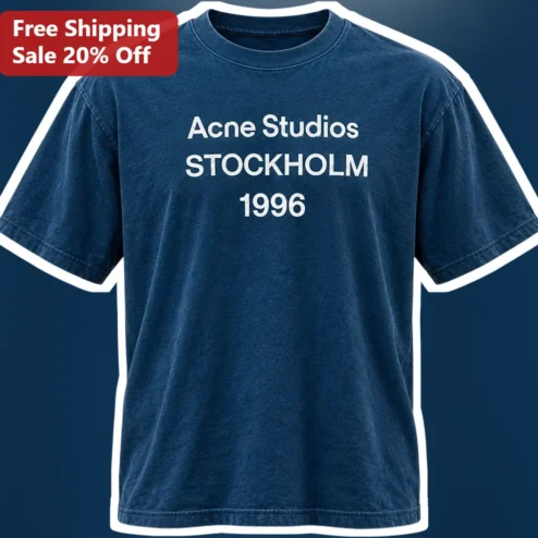 Acne Studios Stockholm 1996 Logo Tee Vintage Wash Navy Graphic T-Shirt
