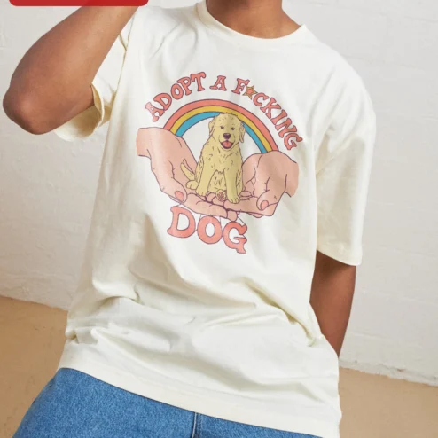 Adopt A F*cking Dog Retro Graphic Tee Funny Dog Lover Gift Vintage Style Shirt