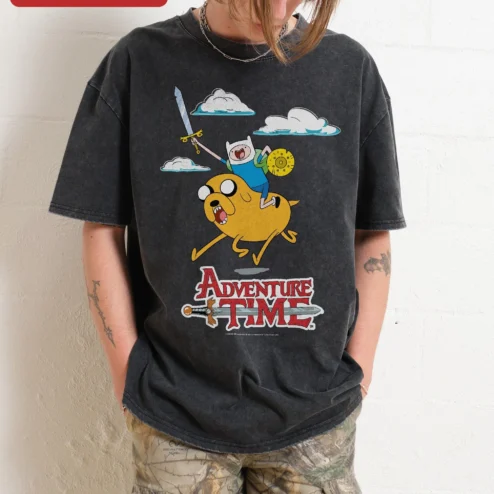 Adventure Time Finn and Jake Tee Vintage Acid Wash Cartoon Network Graphic Shirt