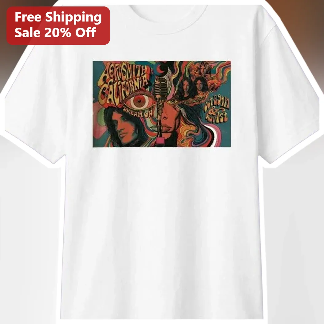 Aerosmith California Tee Vintage Psychedelic Rock Band Graphic T-Shirt for Men and Women
