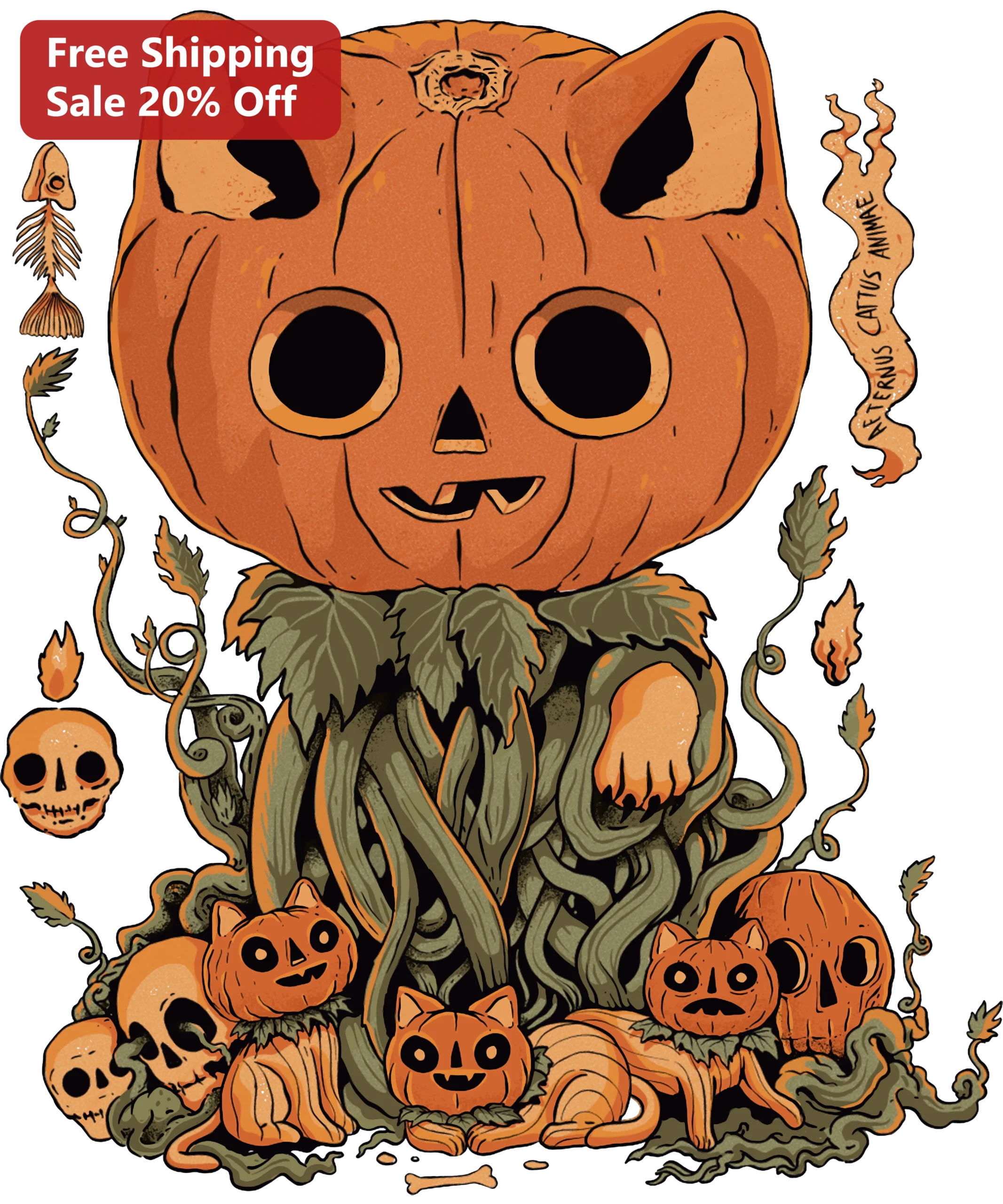 Aeternus Cattus Animae Digital Asset Halloween Pumpkin Cat Gothic Illustration