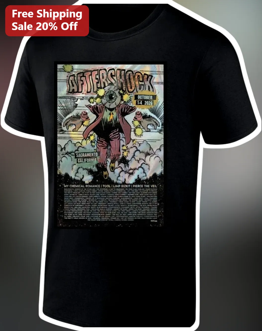 Aftershock Festival Rock Band Tee My Chemical Romance Tool Limp Bizkit Pierce The Veil Vintage Graphic Shirt