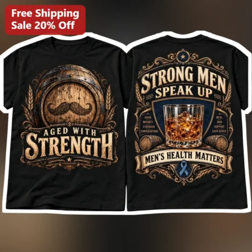 Aged With Strength Men's Health Awareness Tee Strong Men Speak Up Whiskey Barrel Vintage Graphic Shirt
