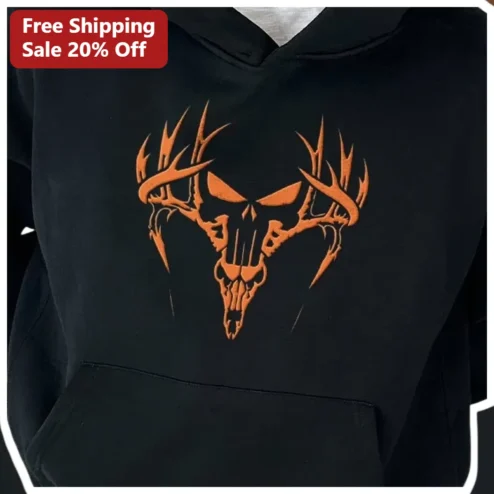 Aggressive Deer Skull Hoodie Men's Black Pullover Hunting Apparel Gift