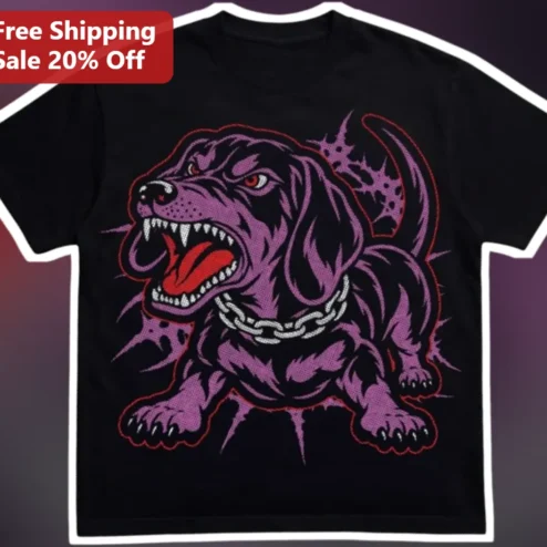 Aggressive Purple Dachshund Dog Tee Punk Sassy Wiener Dog Graphic Shirt Gift for Doxy Lovers