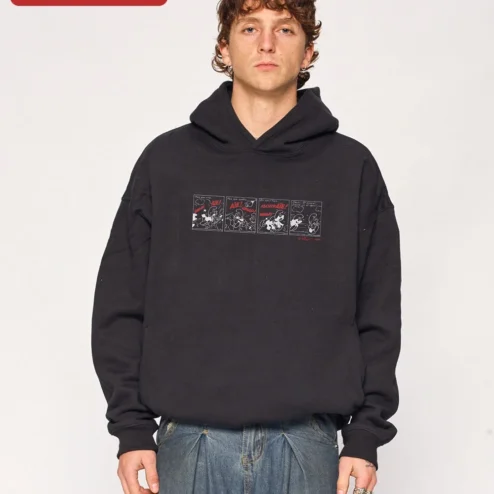 AIE! SNAP! Mickey Mouse Vintage Comic Hoodie Black Cotton Fleece Streetwear