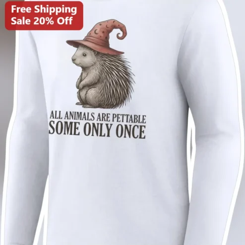 All Animals Are Pettable Some Only Once Porcupine Witch Hat Long Sleeve Shirt