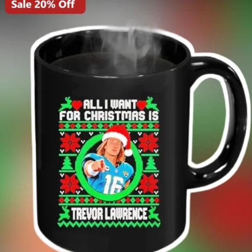 All I Want for Christmas Is Trevor Lawrence Ugly Sweater Mug NFL Jacksonville Jaguars Fan Gift
