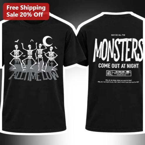 All Time Low Why Do All The Monsters Come Out At Night Pop Punk Band Merch Graphic Tee