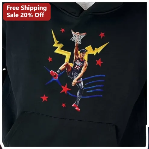 Allen Iverson Hoodie Retro NBA Legend Streetwear Basketball Slam Dunk Graphic Sweatshirt for Men Women