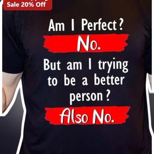 Am I Perfect? No. But Am I Trying To Be A Better Person? Also No. Funny Sarcastic Graphic Tee