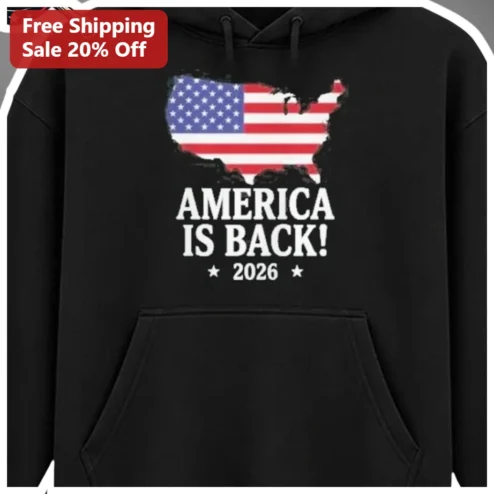 America Is Back! 2026 Hoodie Patriotic USA Map Distressed Graphic Pullover for Men Women