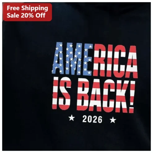 America Is Back! 2026 Patriotic Tee Trump Support MAGA Apparel Gift available at our Chicago, Illinois warehouse