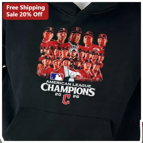 American League Champions Cleveland Guardians Hoodie 2026 MLB Baseball Fan Gift Black Pullover Sweatshirt