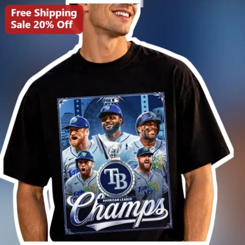 American League Champs Tampa Bay Rays Tee Black Baseball Fan Gear