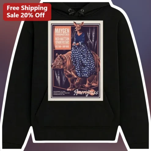 Amerigrass Hoodie Vintage Surreal Folk Art Kangaroo Rhinoceros Graphic Pullover Gift for Men Women