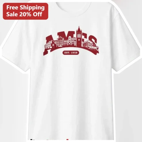 AMES EST. Vintage City Skyline Tee Retro College Town Gift for Men Women
