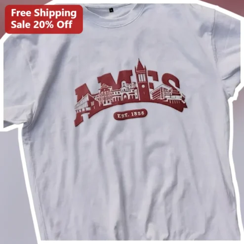 AMIS EST. Vintage Collegiate Campus Building Graphic Tee