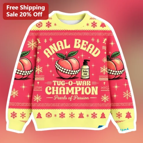 Anal Bead Tug-O-War Champion Pearls of Passion Ugly Christmas Sweater Funny Adult Holiday Gift