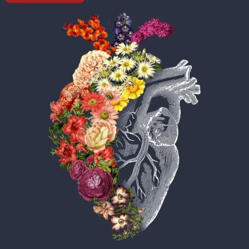 Anatomical Heart with Flowers Vintage Illustration Digital Art Print Instant Download Dark Academia Gothic Botanical Wall Decor