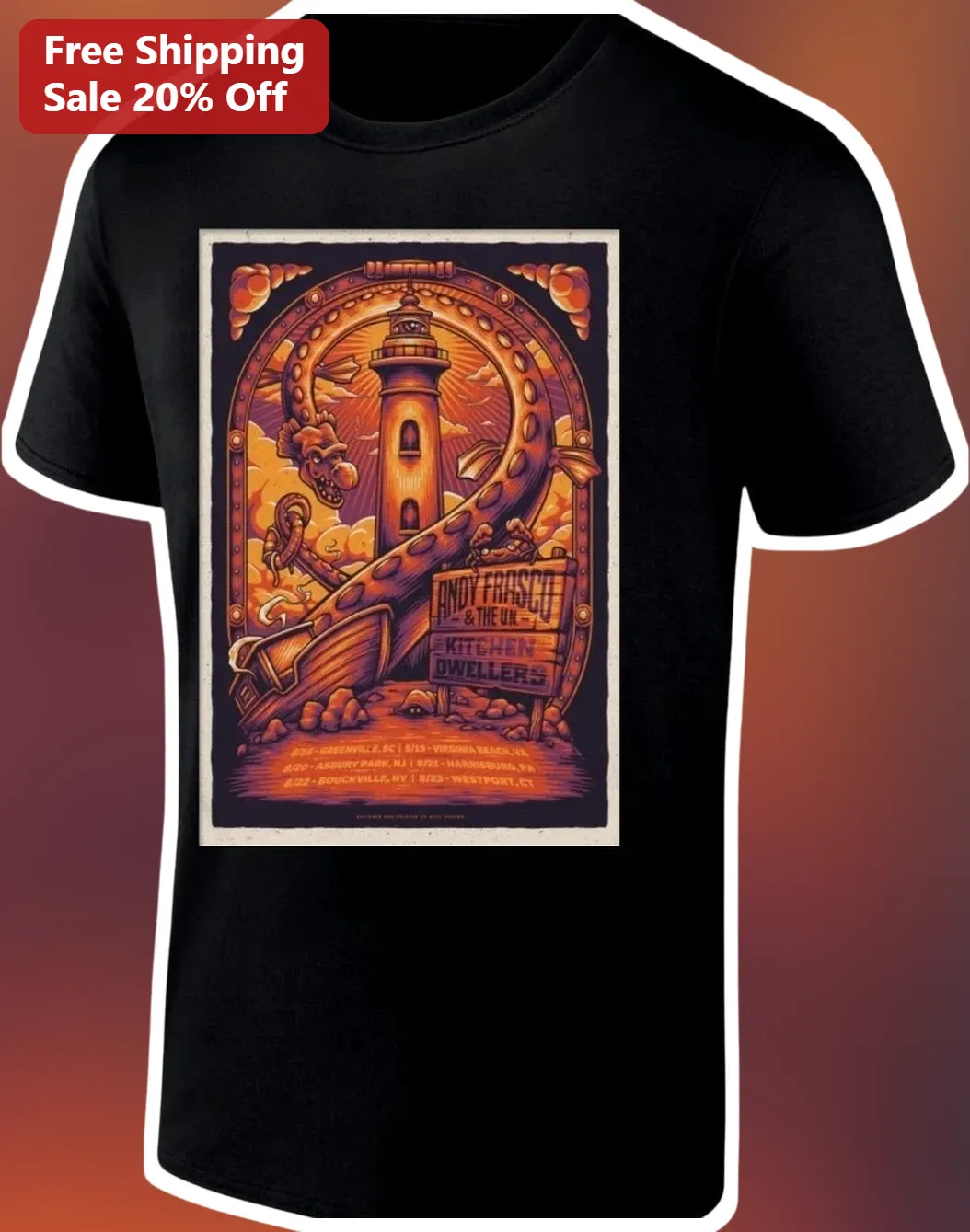 Andy Frasco The UN Kitchen Dwellers Tee Vintage Concert Poster Graphic T-Shirt for Indie Rock Fans
