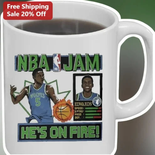 Anthony Edwards NBA Jam He's On Fire Mug Retro Basketball Gift