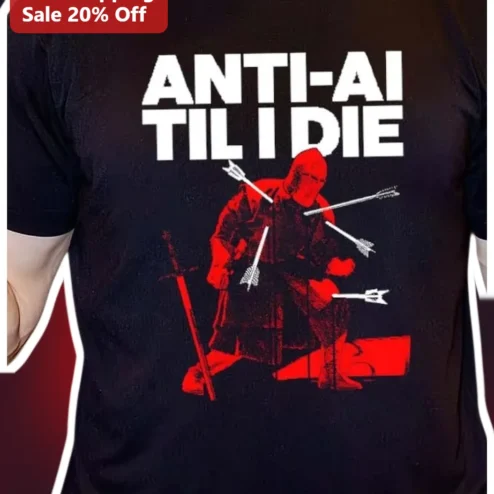 ANTI-AI TIL I DIE Tee Anti Artificial Intelligence Knight Graphic Shirt for Artists Programmers Tech Skeptics