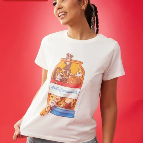 Customer in Chicago, Illinois wearing Anti-Depressants Dog Edition Tee Funny Pet Lover Gift Retro Graphic T-Shirt