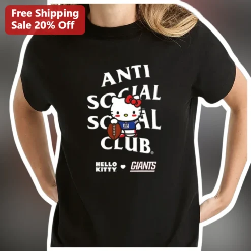 Anti Social Social Club Hello Kitty Giants Tee Black Streetwear NFL Fan Apparel
