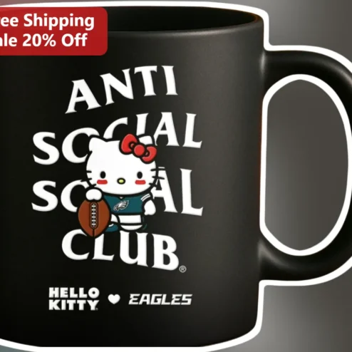 Anti Social Social Club x Hello Kitty Eagles Mug Streetwear Collab Gift for NFL Fans Sanrio Collectors