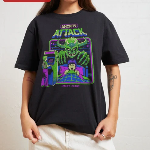 Anxiety Attack Insert Coins Retro Arcade Tee Funny Mental Health Gift for Gamers Horror Fans