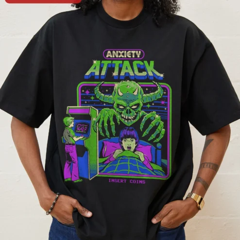 Anxiety Attack Insert Coins Tee Retro Arcade Horror Comedy Graphic Shirt for Gamers