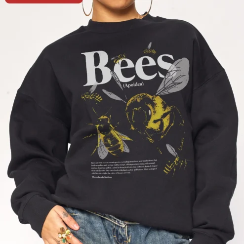Apoidea Bees Sweatshirt Vintage Scientific Illustration Honeybee Graphic Apparel for Entomology Students and Beekeepers