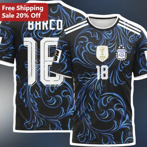 Argentina Blue Baroque Soccer Jersey Personalized Custom Name Number AFA La Albiceleste Fan Gear