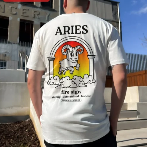 Aries Fire Sign Strong Determined Honest Retro Graphic Tee March April Birthday Gift