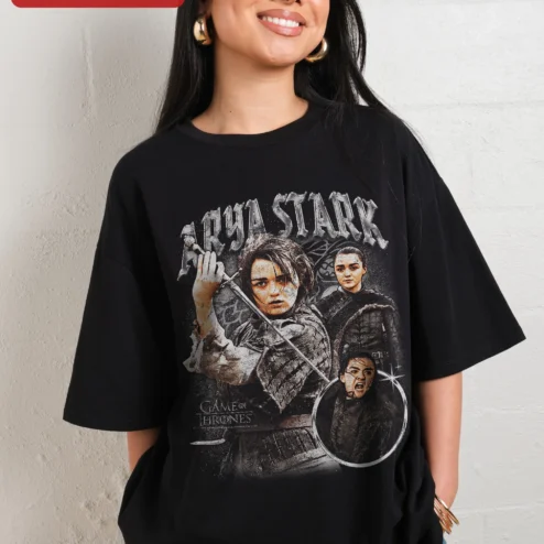 Arya Stark Game of Thrones Vintage Distressed Graphic Tee House Stark Fan Gift on a hanger, ready to ship from Chicago, Illinois
