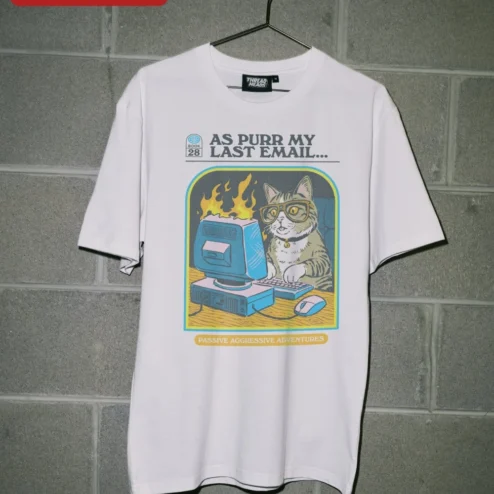 Customer in Chicago, Illinois wearing As Purr My Last Email Passive Aggressive Adventures Cat Pun Graphic Tee Funny Office Humor Shirt