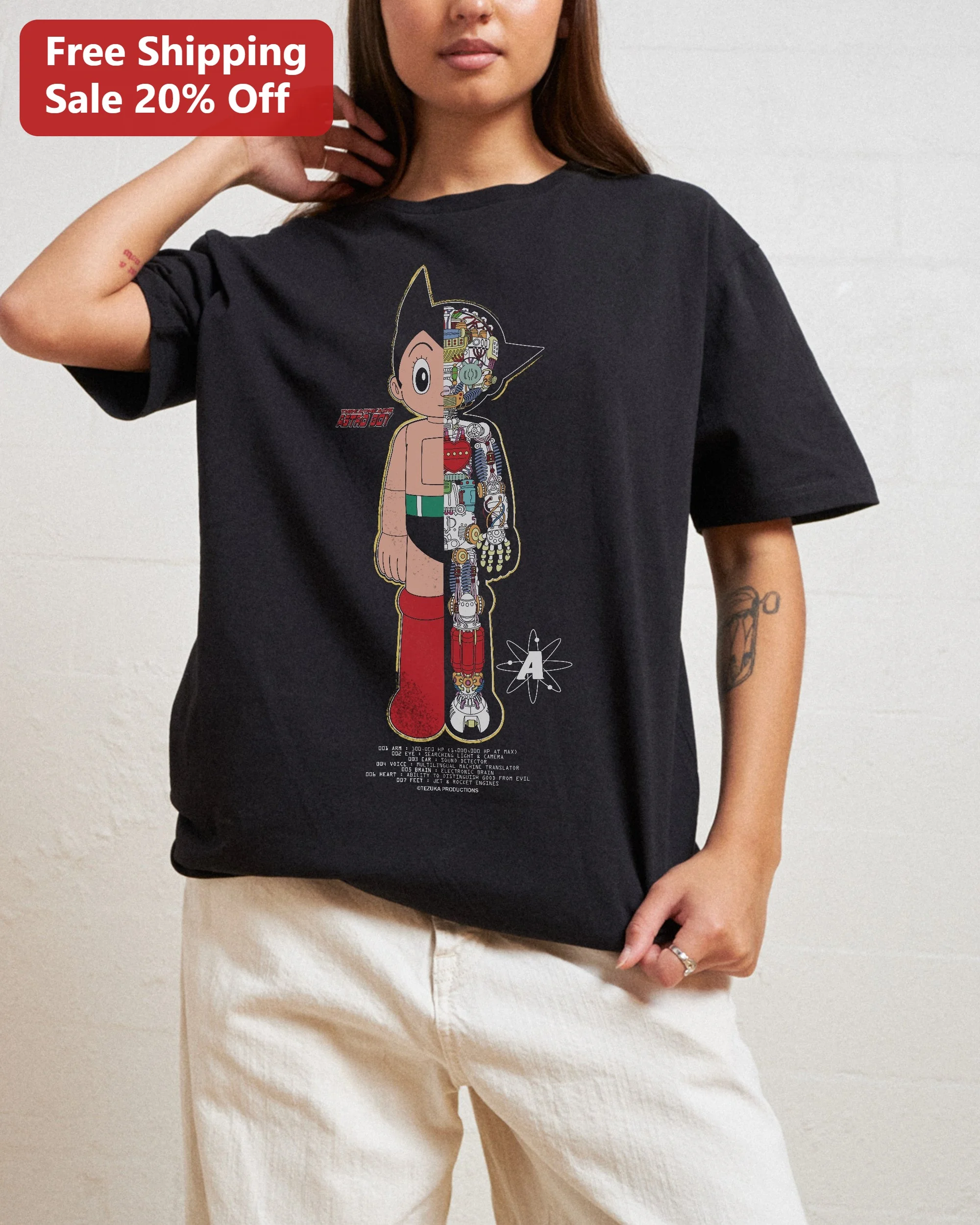 Astro Boy Half Robot Anatomy Graphic Tee Vintage Anime Merch T-Shirt