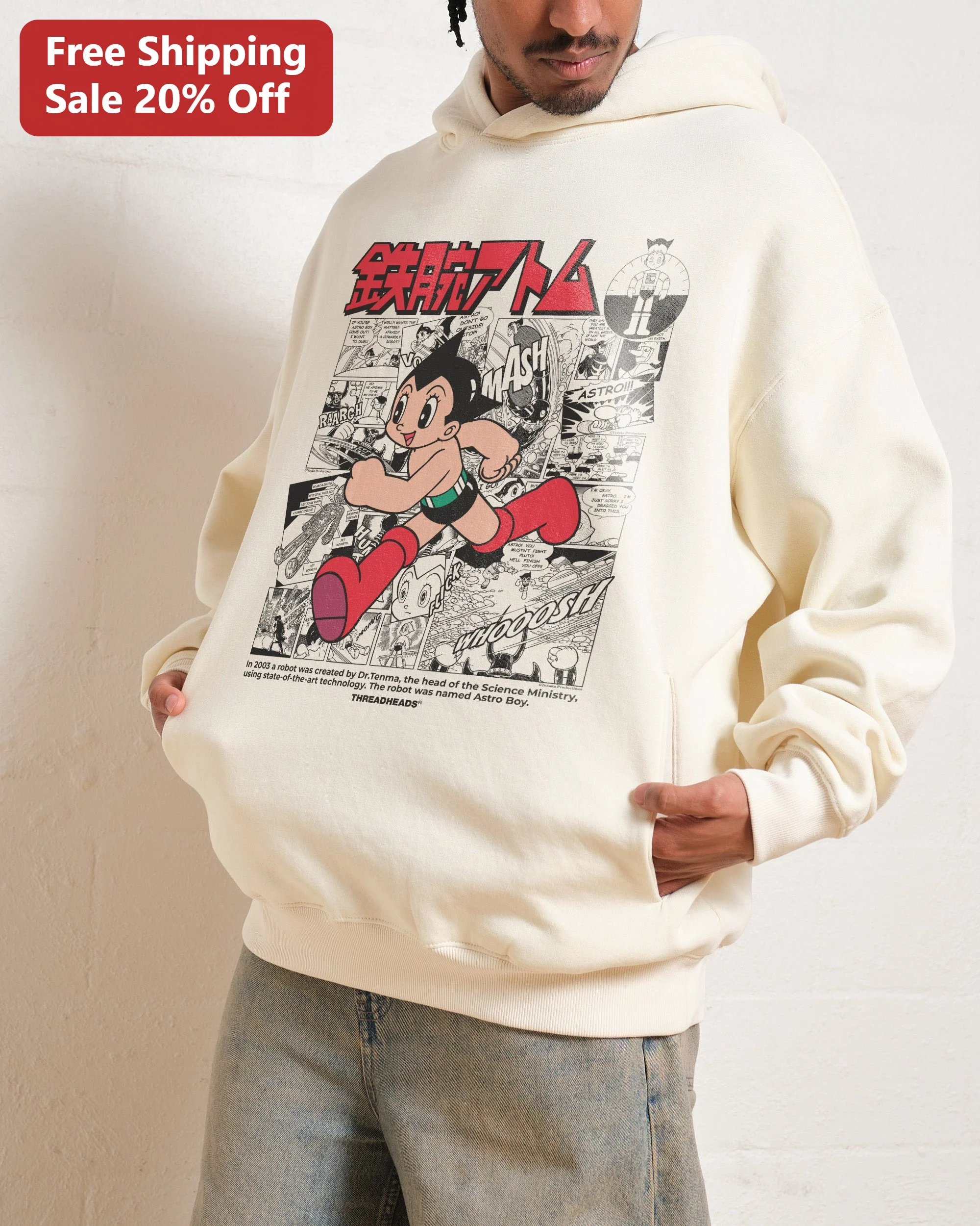 Astro Boy Hoodie Osamu Tezuka Manga Art Retro Anime Character Pullover