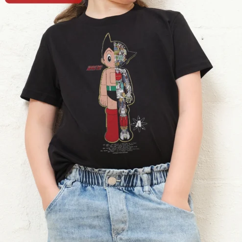 Astro Boy Tee Retro Anime Half Robot Anatomy Graphic T-Shirt for Kids and Adults