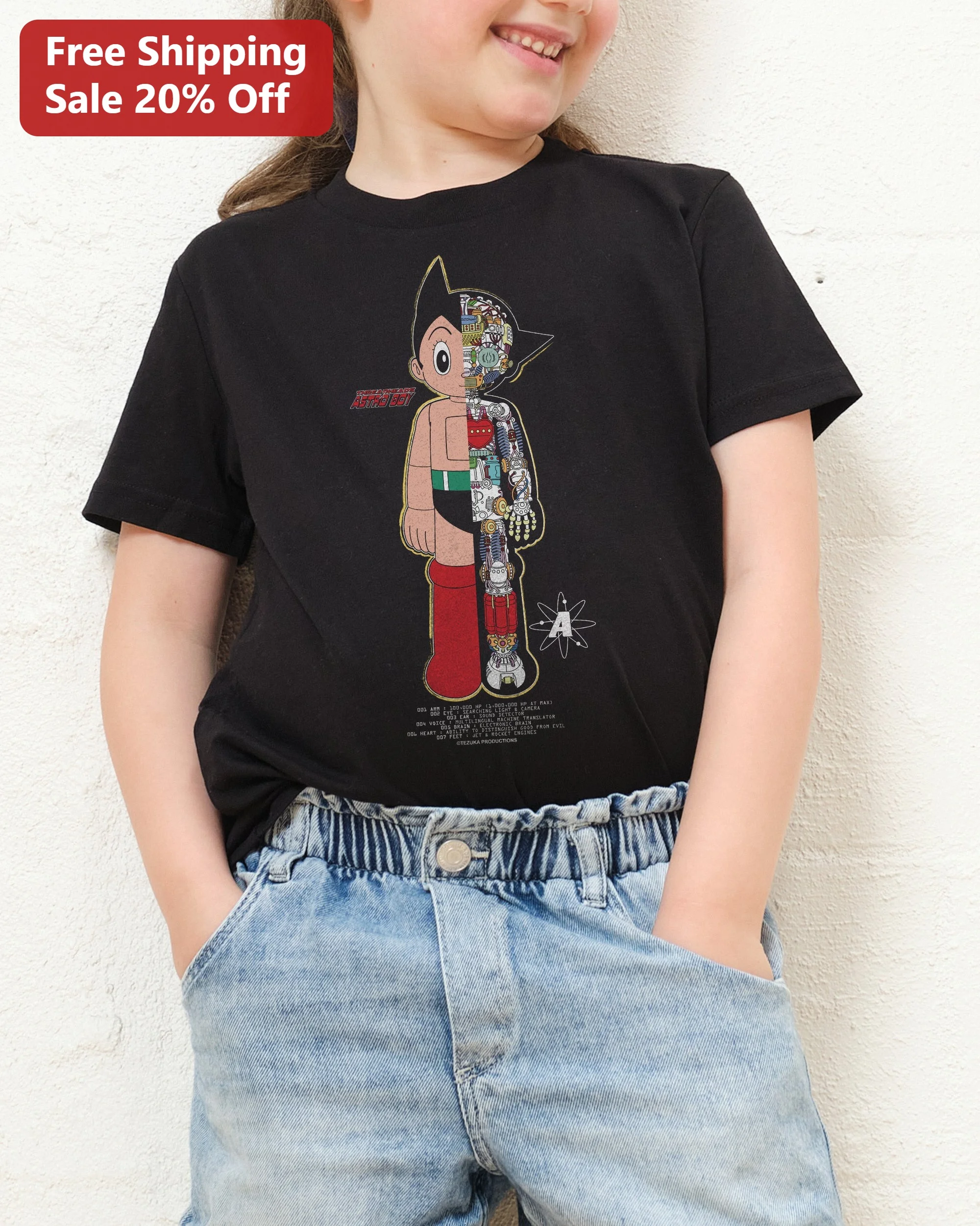 Astro Boy Tee Retro Anime Half Robot Anatomy Graphic T-Shirt for Kids and Adults
