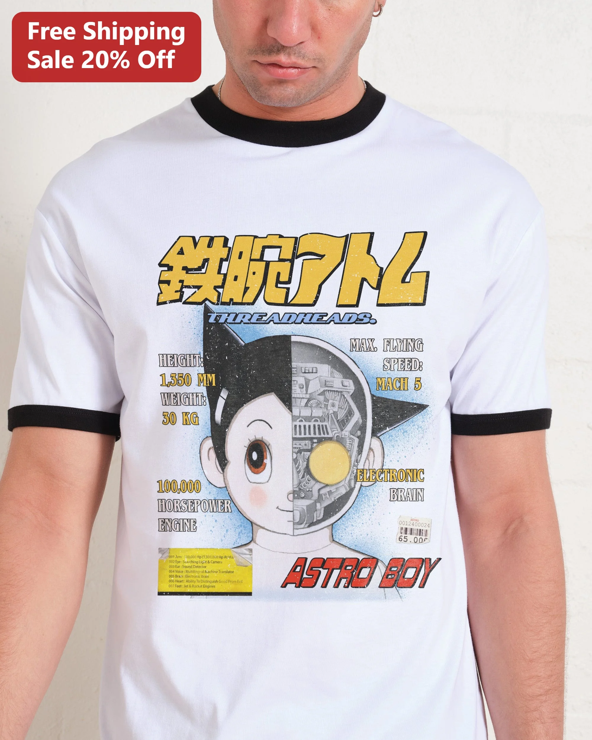 Astro Boy Tetsuwan Atom Mach 5 Specs Graphic Tee Retro Anime Osamu Tezuka Merch