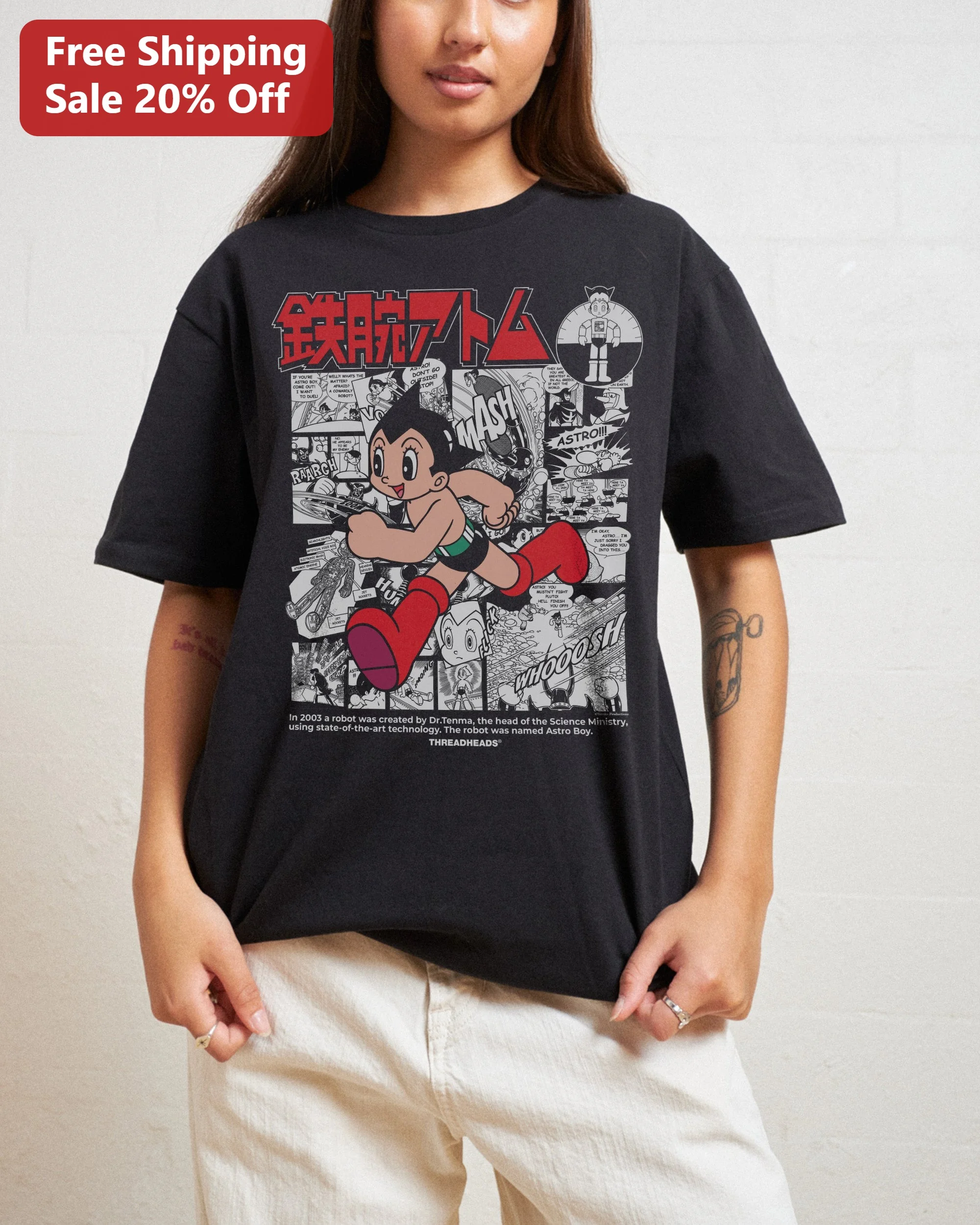 Astro Boy Tetsuwan Atom Manga Panel Graphic Tee Retro Anime Gift