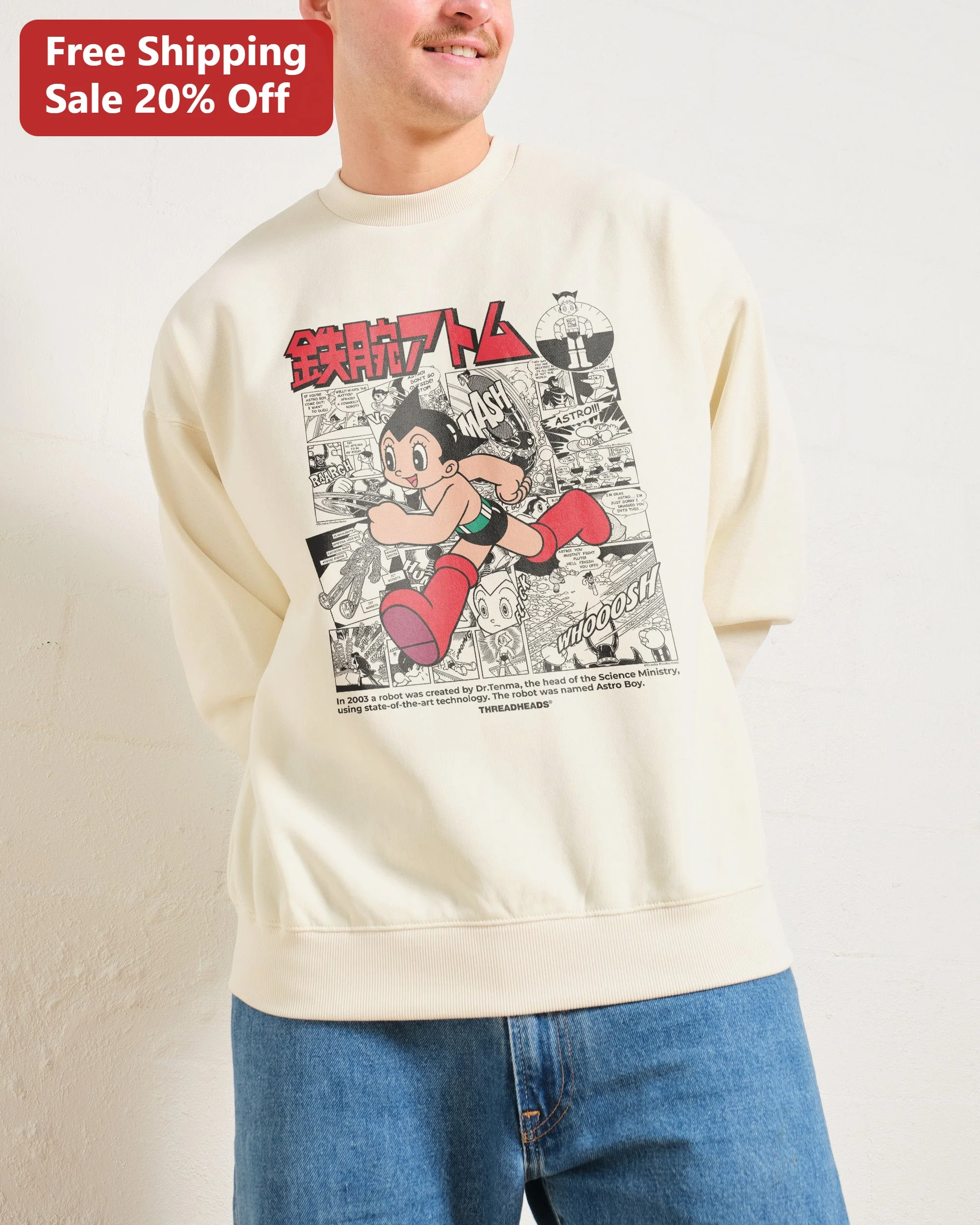 Astro Boy Tetsuwan Atom Retro Anime Sweatshirt, Vintage Manga Graphic Crewneck for Fans