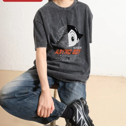 Astro Boy Vintage Acid Wash Tee Retro Anime Graphic T-Shirt for Men Women