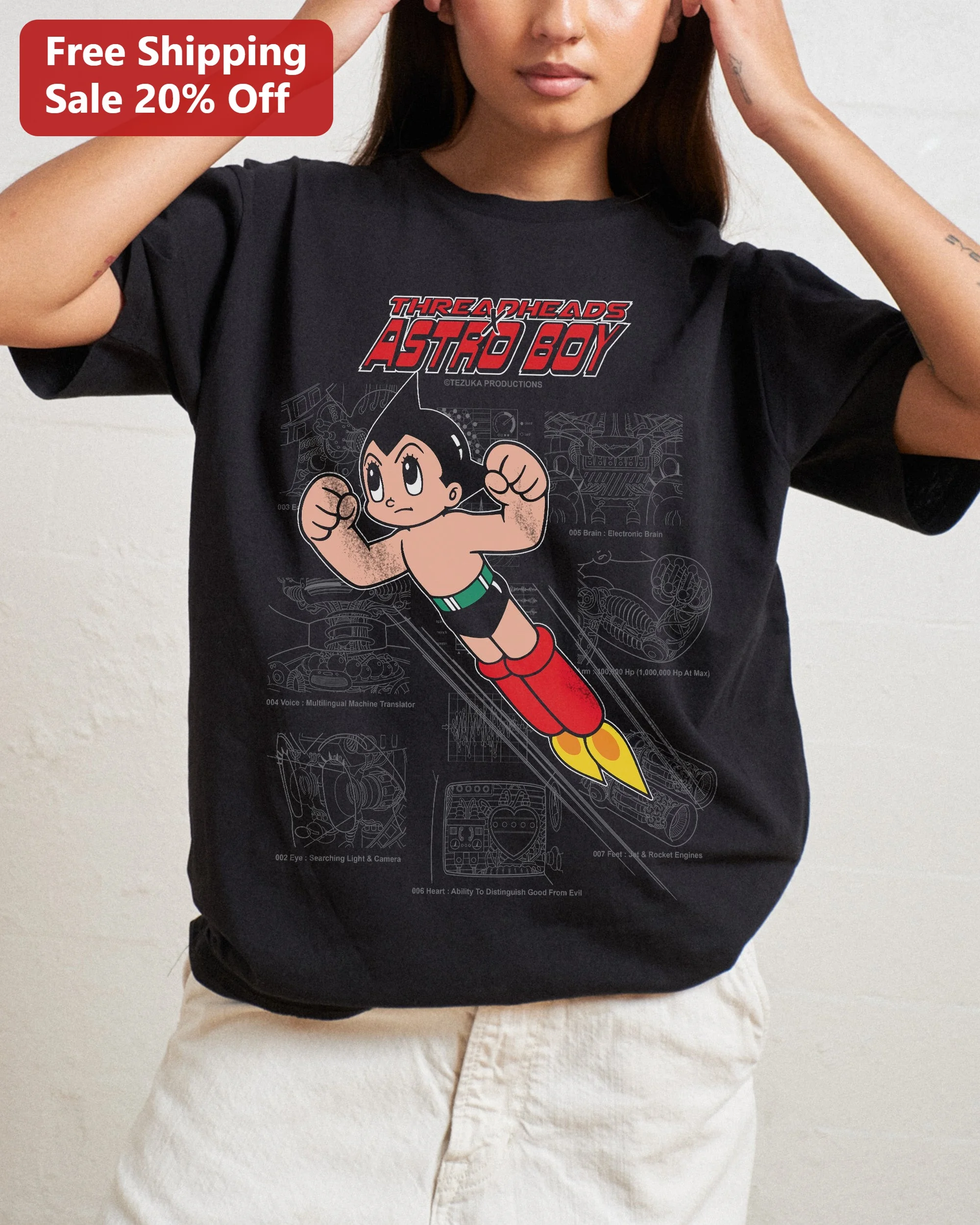 Astro Boy Vintage Anime Tee Retro Robot Anatomy Graphic T-Shirt for Men Women
