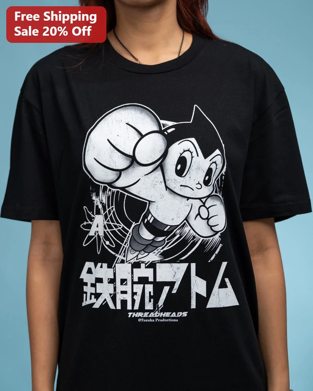 Astro Boy Vintage Distressed Graphic Tee Black and White T-Shirt