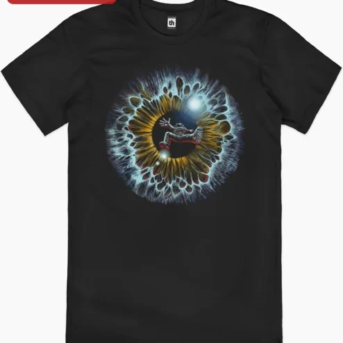 Astronaut Falling Into Eye Pupil Surreal Space Art Print Cosmic Sci-Fi Wall Decor on a hanger, ready to ship from Chicago, Illinois