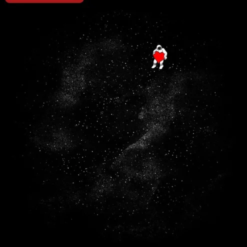 Astronaut Holding Red Heart Poster Space Love Art Print for Valentine's Day Gift